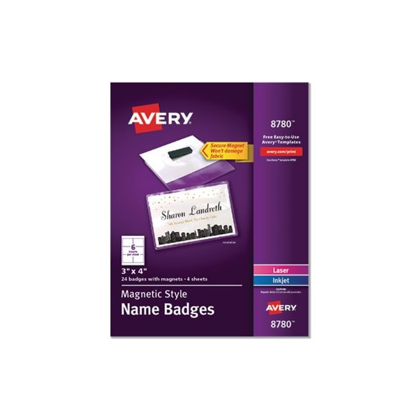 Avery Dennison MAGNETIC STYLE NAME BADGE KIT, HORIZONTAL, 4in X 3in, WHITE, 24PK 8780 - main